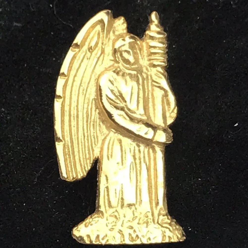 Angel Guard Catholic Christian Vintage Pin Brooch Gold Tone Religious